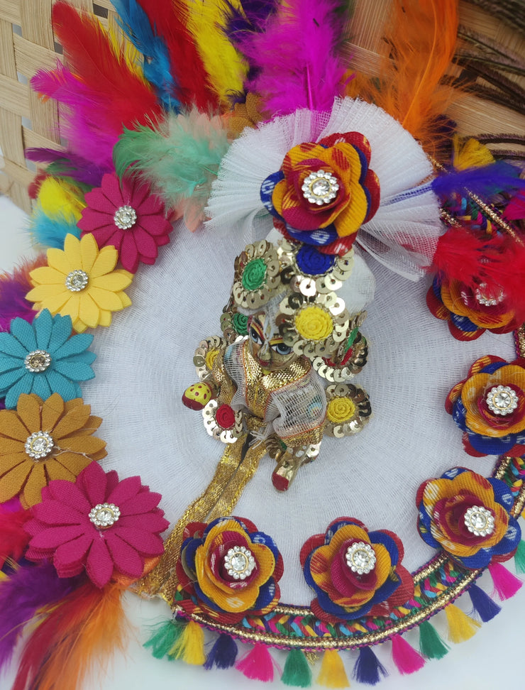 laddu gopal heavy feather holi dress with pagdi