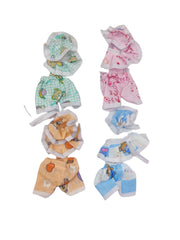 Laddu gopal ji neck frill night suit with cap for summer pack of 4 (RANDOM PRINT AND COLOUR)