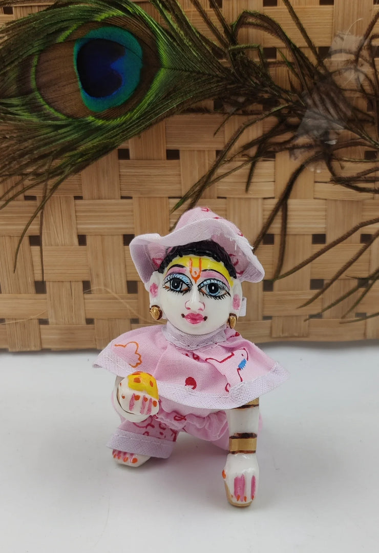 Laddu gopal ji neck frill night suit with cap for summer pack of 4 (RANDOM PRINT AND COLOUR)