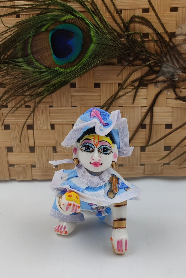 Laddu gopal ji neck frill night suit with cap for summer pack of 4 (RANDOM PRINT AND COLOUR)