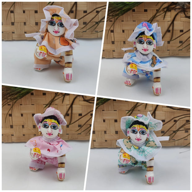 Laddu gopal ji neck frill night suit with cap for summer pack of 4 (RANDOM PRINT AND COLOUR)