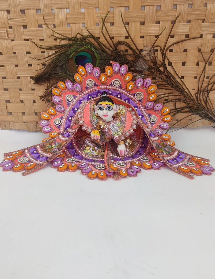 Multi kodhi design embroidery orange dress for laddu gopal ji