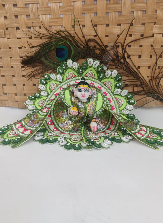 Multi kodhi design embroidery green dress for laddu gopal ji