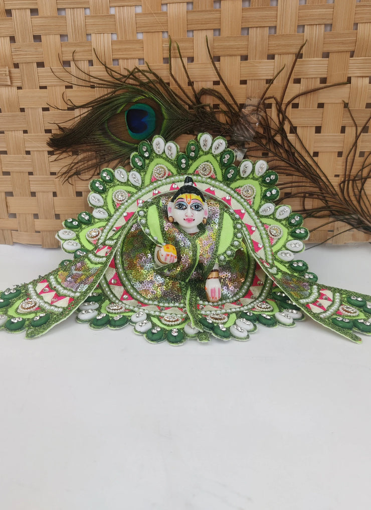 Multi kodhi design embroidery green dress for laddu gopal ji