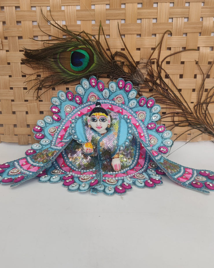 Multi kodhi design embroidery blue dress for laddu gopal ji