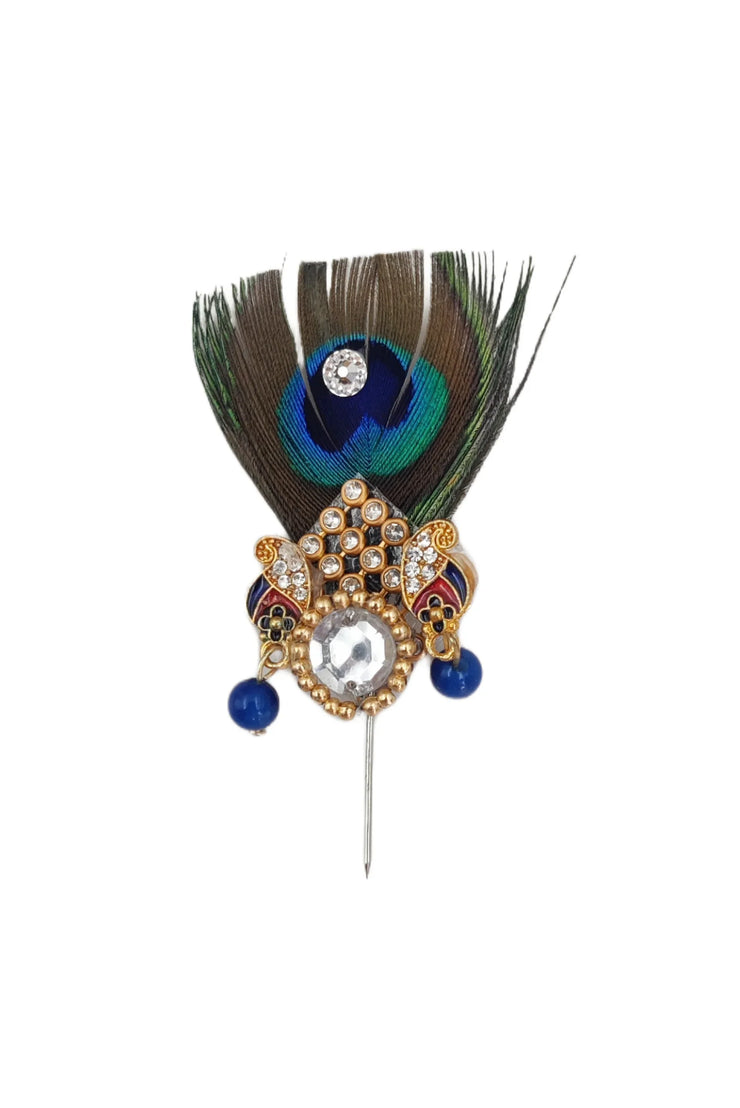 Pearl Morpankh Multicolor Kalangi with Attached Pin for Laddu Gopal, Krishna ji Mukut & Pagdi Use | Brij Sugandha