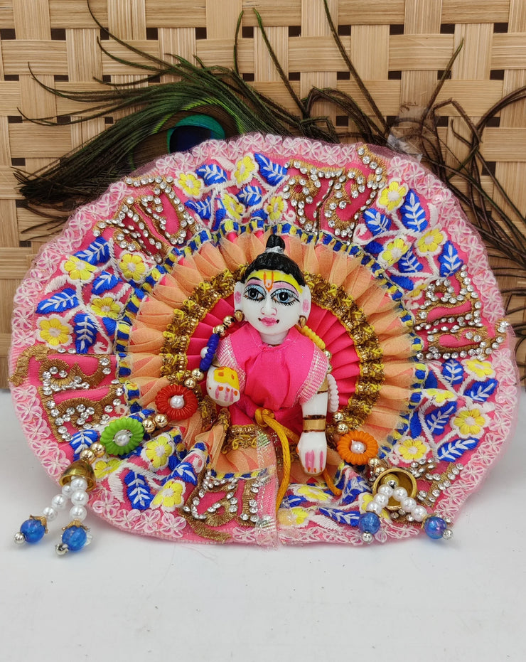 Radhe work heavy pink dress with patka for laddu gopal ji