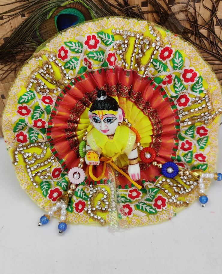 Radhe work heavy yellow dress with patka for laddu gopal ji