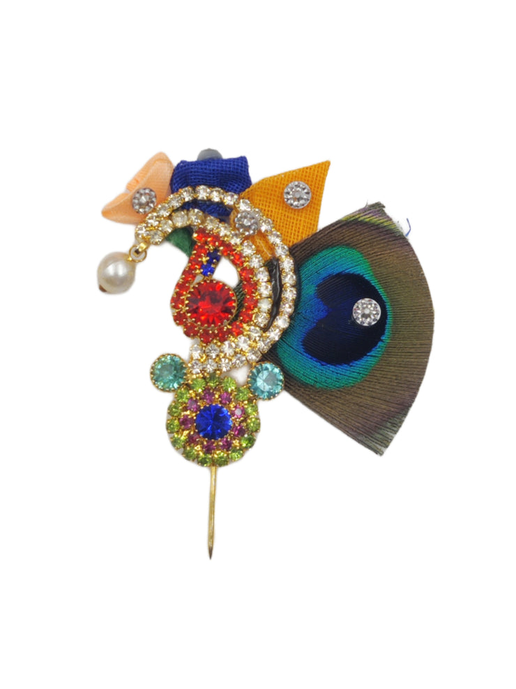 Pearl Morpankh Multicolor Heavy Kalangi with Attached Pin for Laddu Gopal, Krishna ji Mukut & Pagdi Use | Brij Sugandha