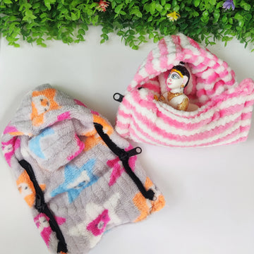 Laddu gopal chain blanket for winter pack of 2 (RANDOM PRINT AND COLOUR)