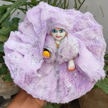 Laddu gopal topi muffler woolen furr washable lavender dress special for winter