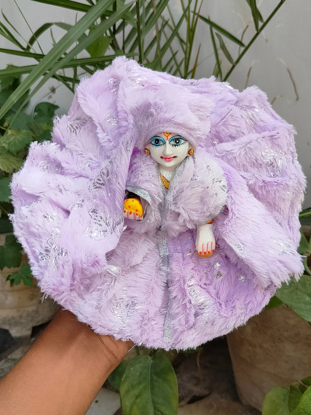 Laddu gopal topi muffler woolen furr washable lavender dress special for winter