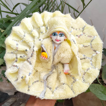 Laddu gopal topi muffler woolen furr washable yellow dress special for winter