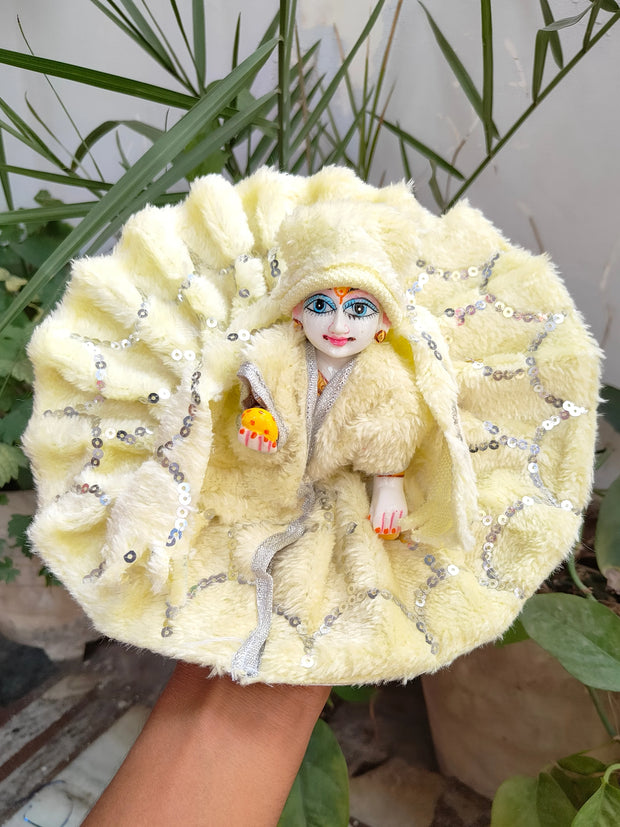 Laddu gopal topi muffler woolen furr washable yellow dress special for winter