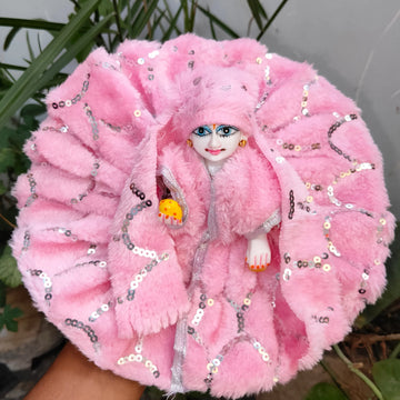 Laddu gopal topi muffler woolen furr washable pink dress special for winter