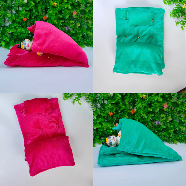 Laddu gopal warm bister with 1 soft pillow and 1 rajai pack of 2 (RANDOM COLOUR)