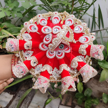 Red color heavy shaneel dress for laddu gopal ji with pagdi and choli
