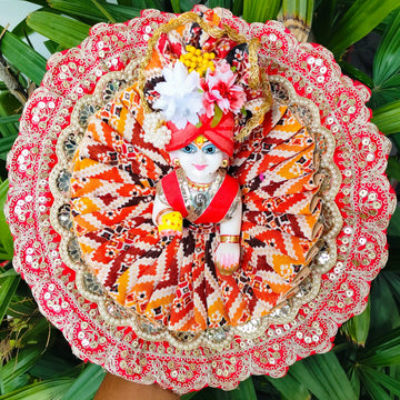 Bandhej lace designer  dress for laddu gopal with pagdi and choli