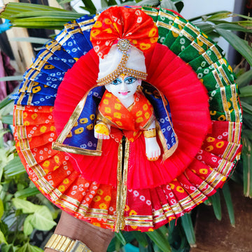 Heavy multi color laddu gopal bhandej dress with pagdi (Random Color)