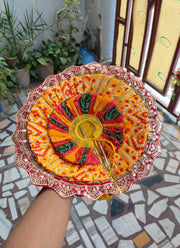 Heavy multi color laddu gopal bhandej dress with pagdi