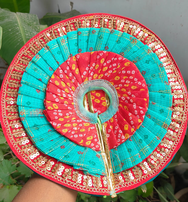 Heavy multi color laddu gopal bhandej dress with pagdi