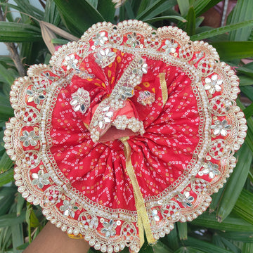 Heavy red color bhandej dress for laddu gopal ji with pagdi