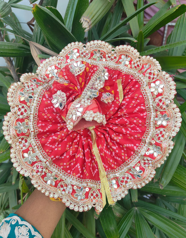 Heavy red color bhandej dress for laddu gopal ji with pagdi