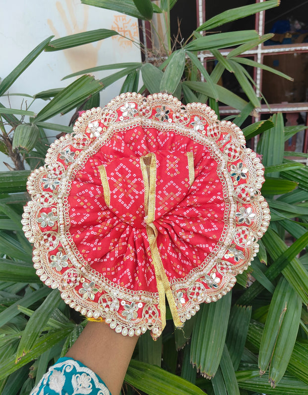 Heavy red color bhandej dress for laddu gopal ji with pagdi