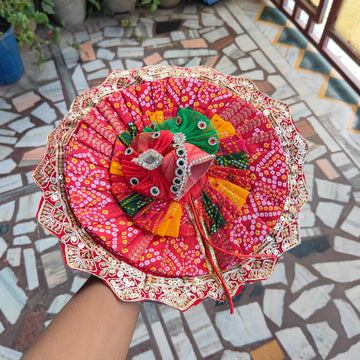Heavy multi color laddu gopal bhandej dress with pagdi