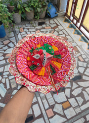 Heavy multi color laddu gopal bhandej dress with pagdi