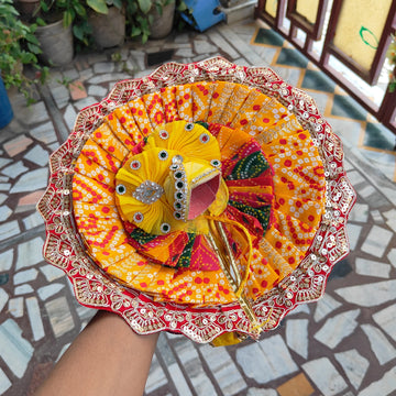 Heavy multi color laddu gopal bhandej dress with pagdi