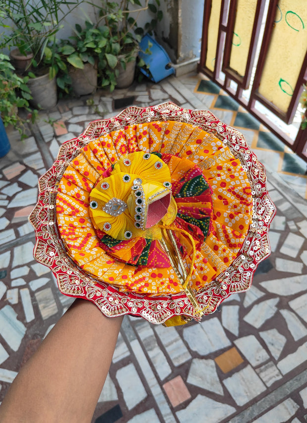 Heavy multi color laddu gopal bhandej dress with pagdi