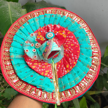 Heavy multi color laddu gopal bhandej dress with pagdi