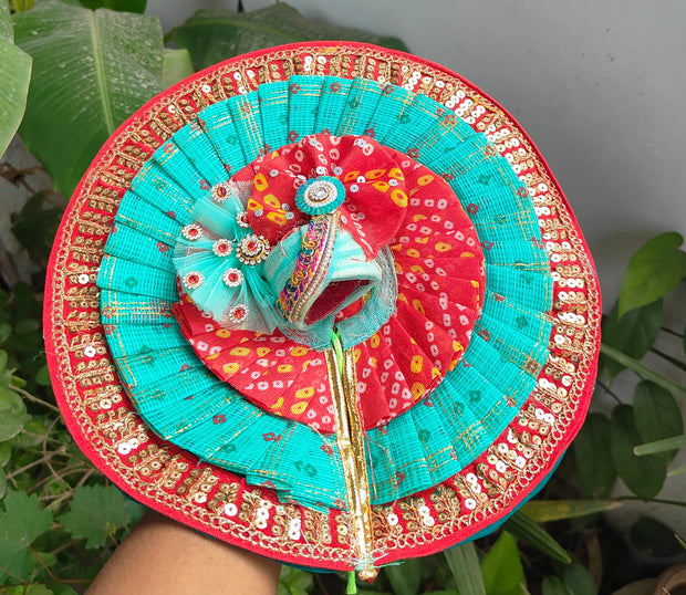 Heavy multi color laddu gopal bhandej dress with pagdi