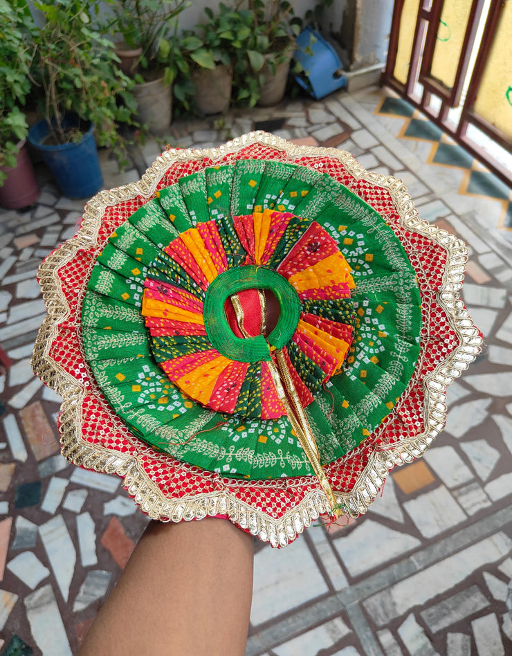 Heavy multi color laddu gopal bhandej dress with pagdi