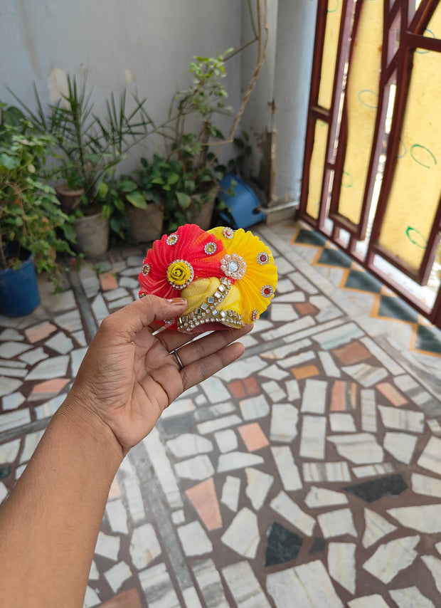 Heavy multi color laddu gopal bhandej dress with pagdi