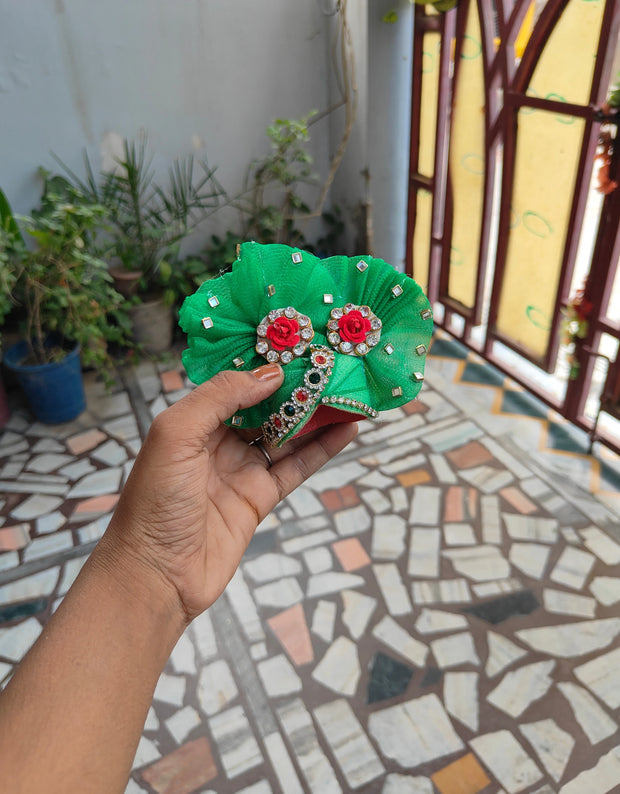 Heavy multi color laddu gopal bhandej dress with pagdi