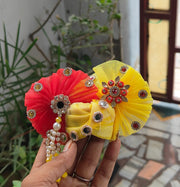 Heavy multi color laddu gopal bhandej dress with pagdi