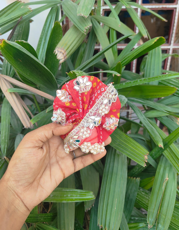 Heavy red color bhandej dress for laddu gopal ji with pagdi