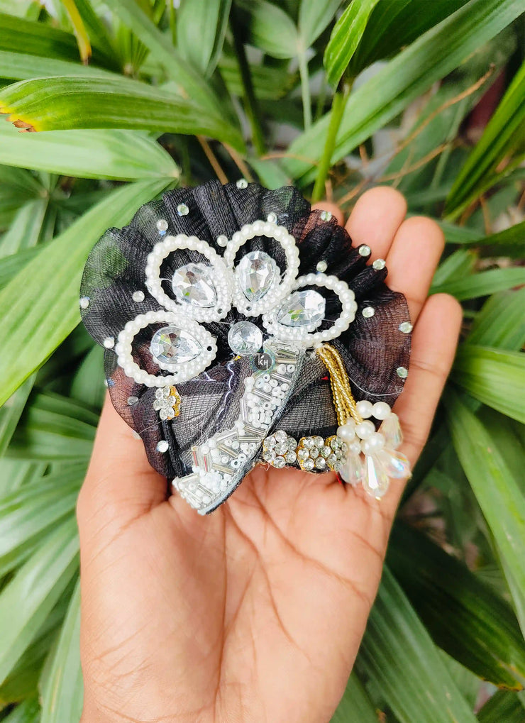 Fancy black shimmer net dress for laddu gopal ji with pagdi and choli