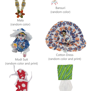 Mala, Bansuri, Dangri Suit, Modi suit, Cotton dress & Dhotti kurta Combo for laddu gopal ji