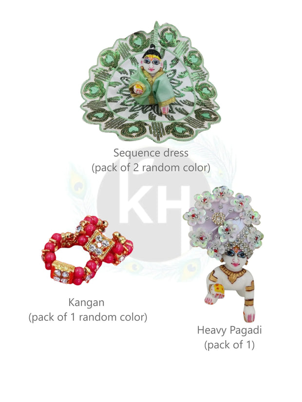 Sequence dress, kangan & heavy pagadi combo for laddu gopal ji