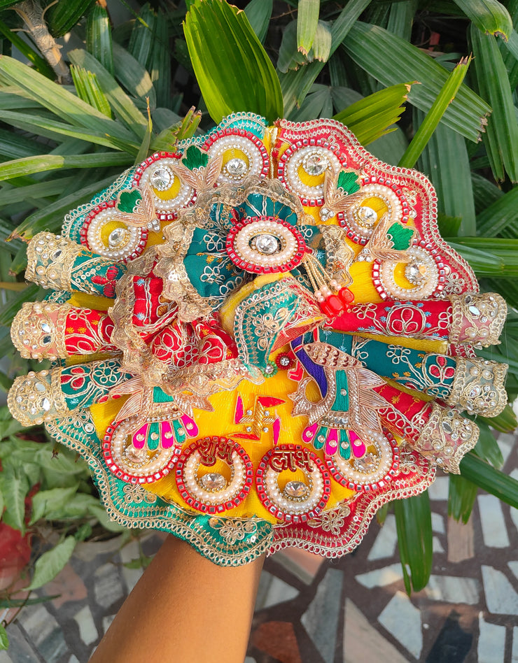Diwali special shubh laabh cone and light dress for laddu gopal ji with pagdi and choli