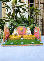 Park green maharaja singhasan double seat for laddu gopal ji (0-6 NUMBER)