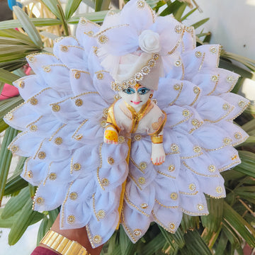 Pure white heavy dress for laddu gopal ji with pagdi and choli