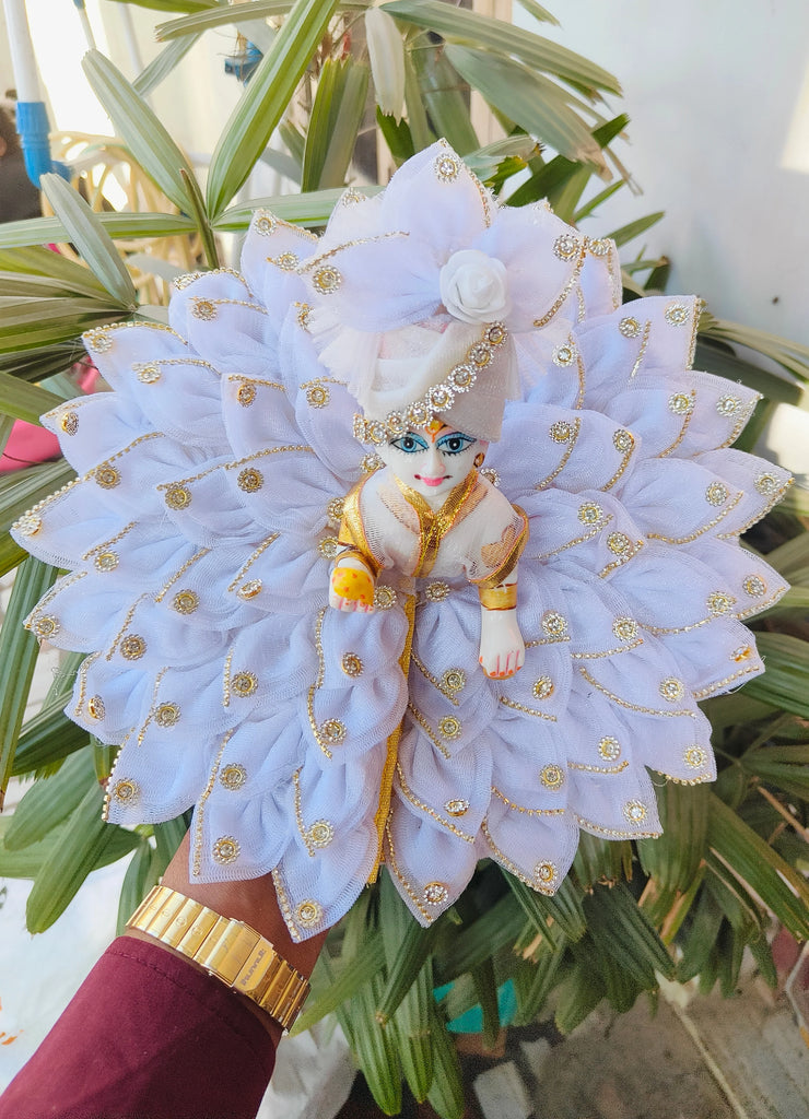 Pure white heavy dress for laddu gopal ji with pagdi and choli