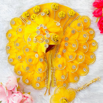 Yellow patti butterfly design heavy laddu gopal dress with pagdi and choli