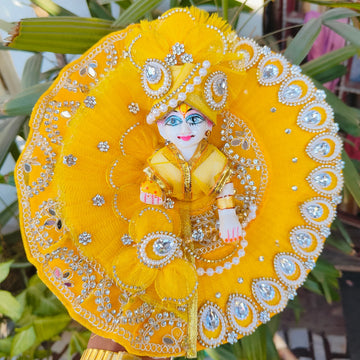 Yellow lace janmashtami special heavy dress for laddu gopal ji with pagdi and choli