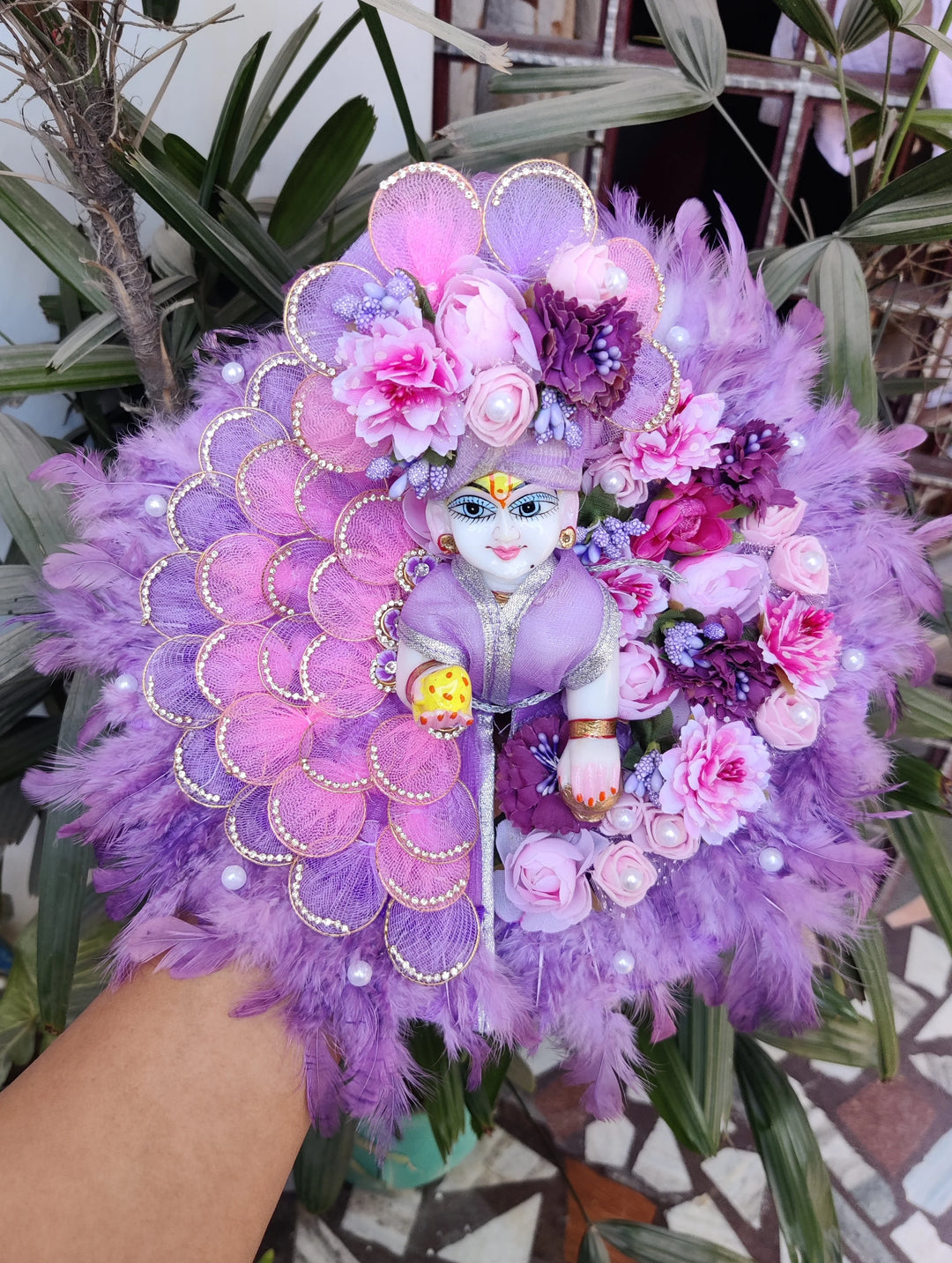 white christmas dresses Purple net pattern designer dress for Laddu Gopal JI – MyKanha.com main image 0