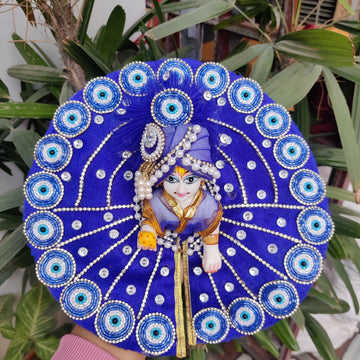 Blue round patch design heavy dress for laddu gopal ji with pagdi and choli